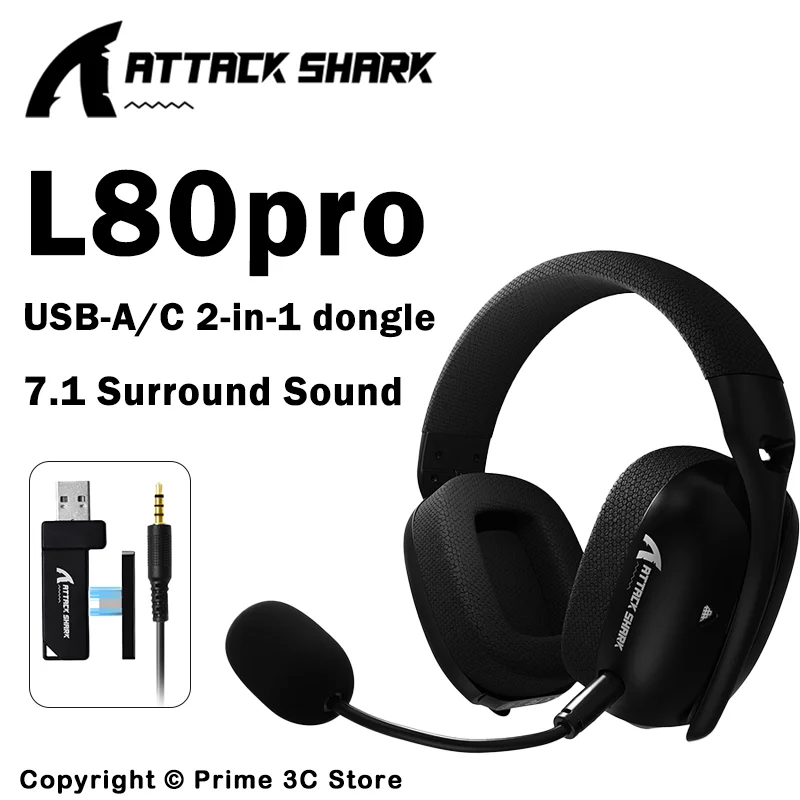 Attack Shark L80PRO Fone de ouvido para jogos sem fio 2.4G