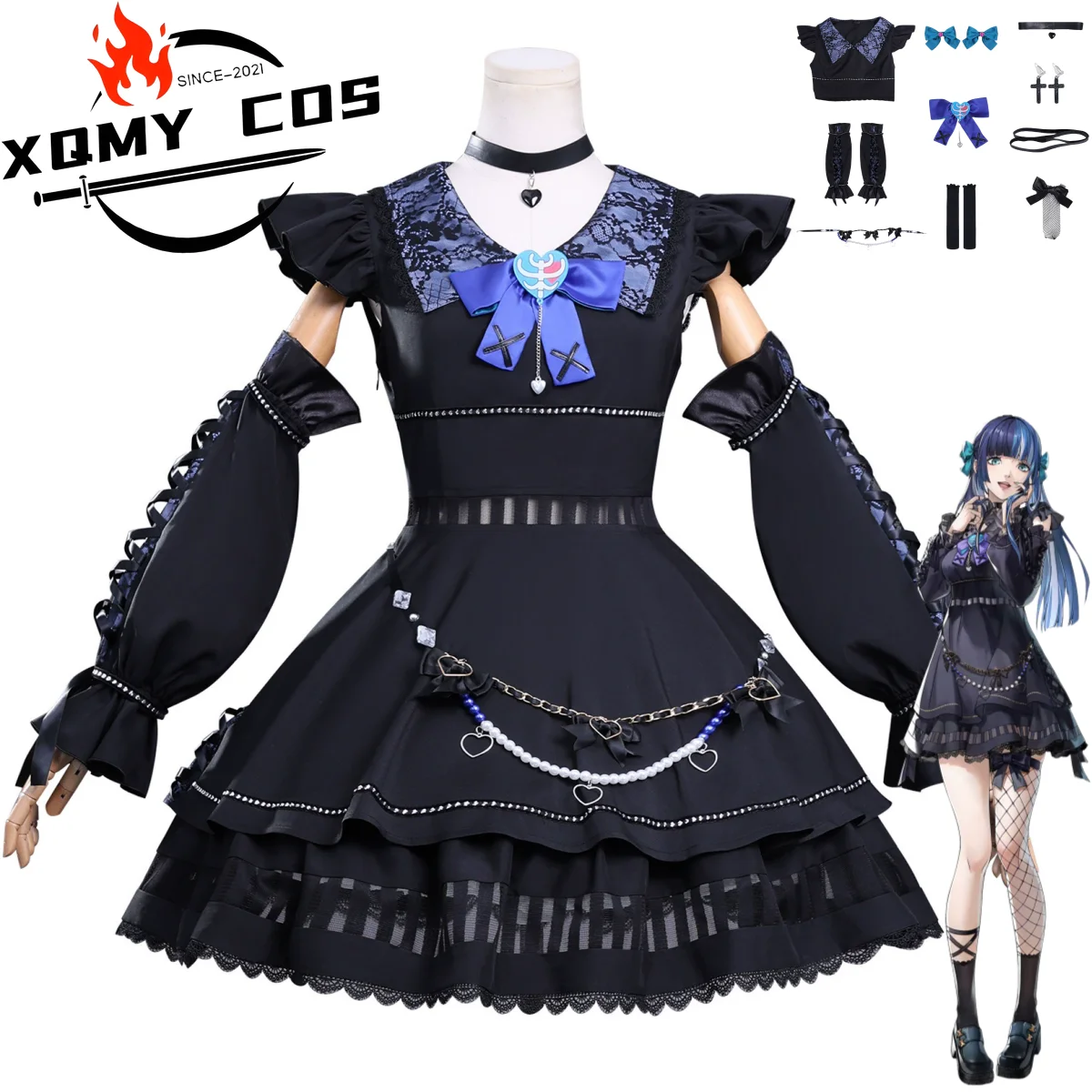

XqAnime Game Shikano Ichigo Berry Cosplay Costume Black Lolita Dress Uniform Neck Accessories Woman Sexy Cute Birthday Party Sui