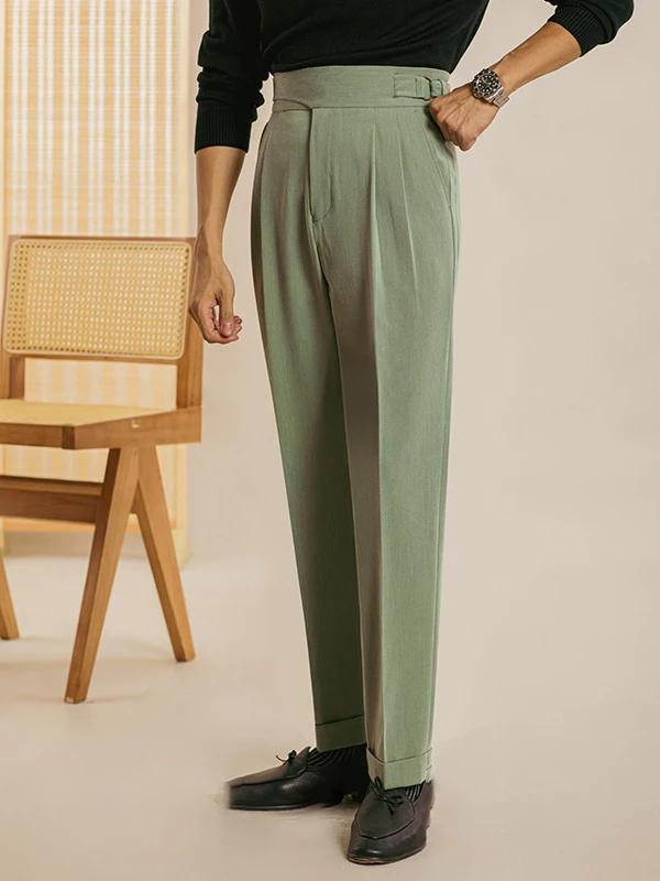 

Мужские брюки с высокой талией, прямого кроя, осенне-зимние, с двойными складками, регулируемые, повседневные, деловые, длинные