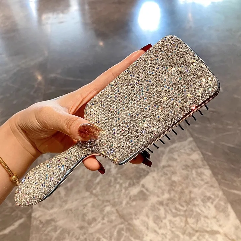 High-quality Appearance Long-handle Air Cushion Comb with Artificial Diamonds for Home Use, Anti-tangle and Anti-static Comb