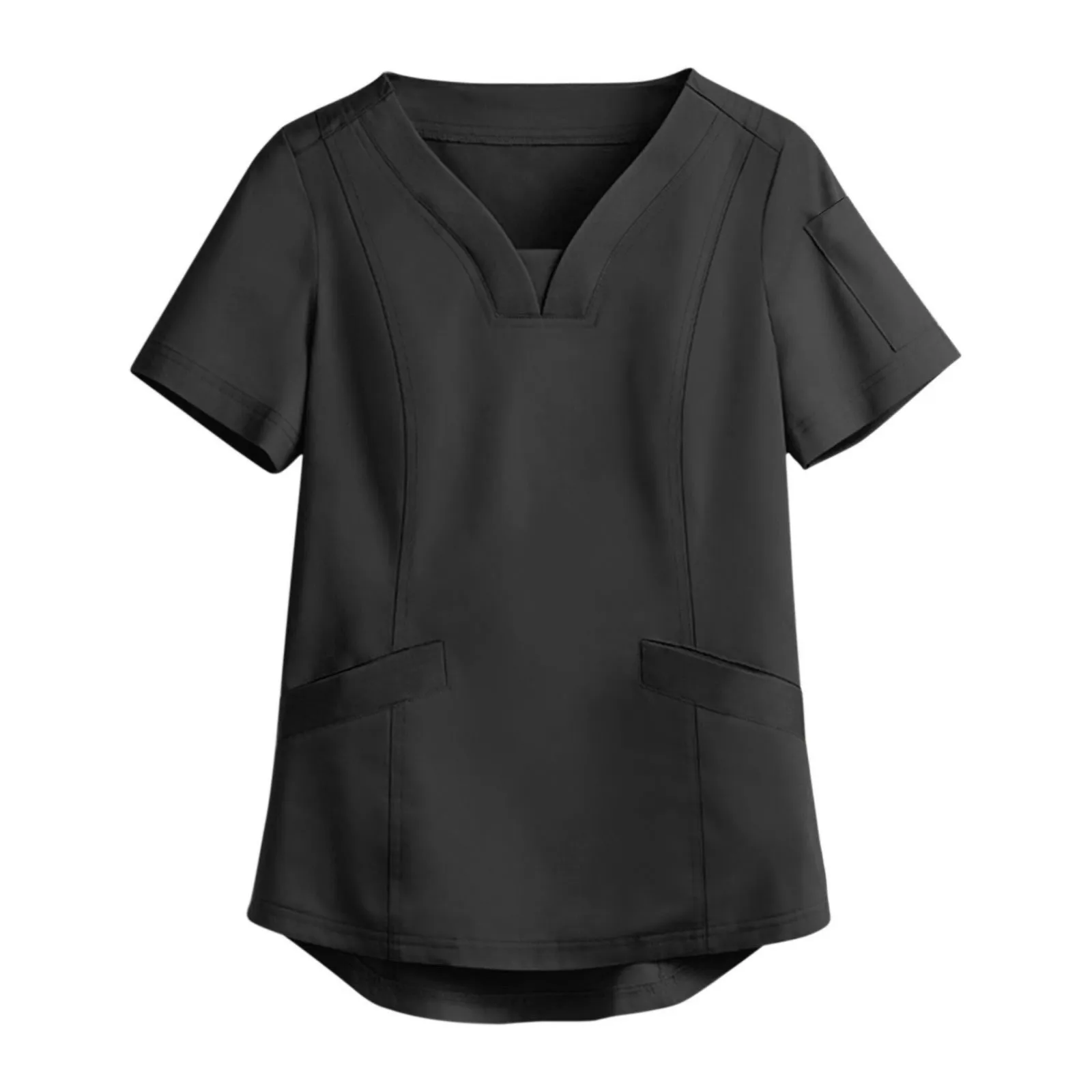 Nurse's Clothes Women's Solid Colour Short Sleeve V Neck Blouse With Pockets Nurse Scrubs Tops Hospital Doctor Nursing Uniform