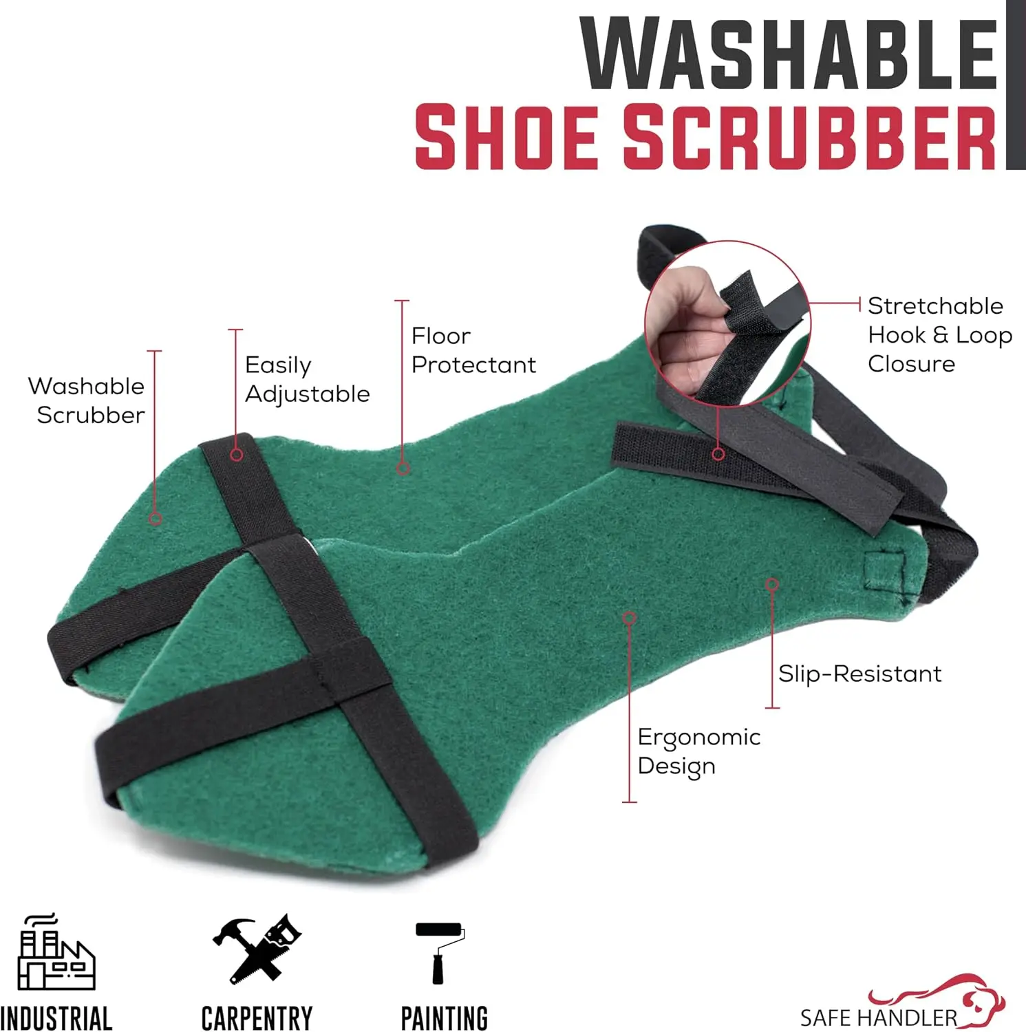 Washable Shoe Scrubber for Floor Cleaning, Slip-Resistant, Easily Adjustable & Ergonomic, Reinforced Edges | Fits Adult Shoes (6