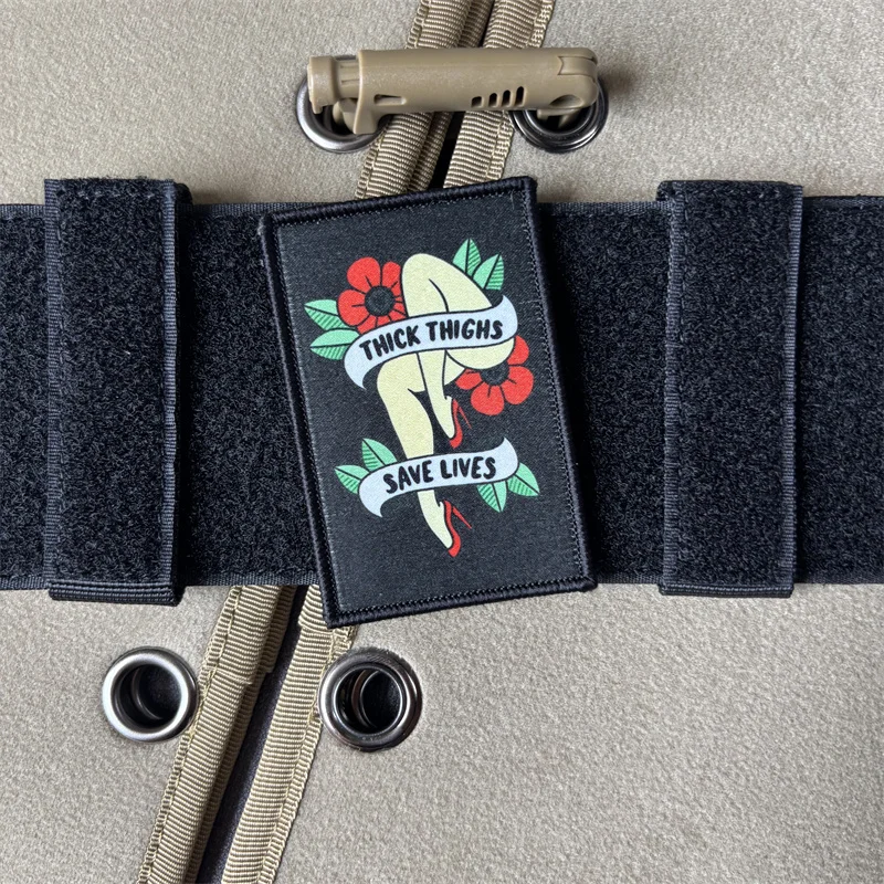 "THICK THIGHS SAVE LIVES" Printed Patch on Clothes Morale Badge Hook and Loop Military Tactical Patches Backpack Stickers
