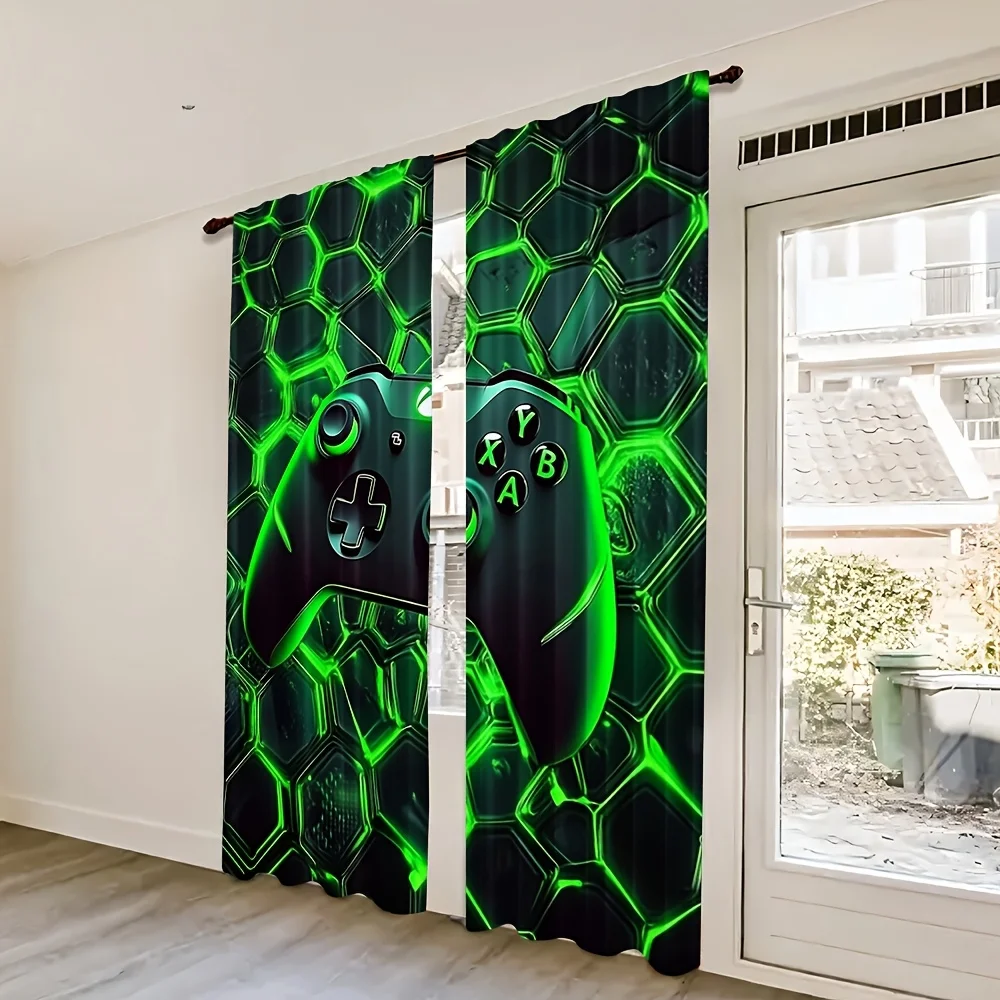 Set of 2 Modern Gaming Controller Curtains Made of Polyester, Featuring Rod Pockets. Suitable for Different Rooms, These Drapes