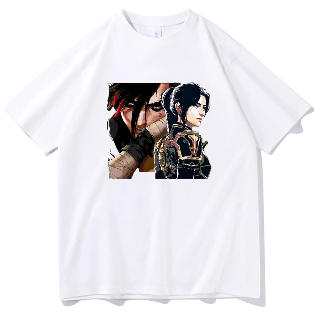 Arcane Caitlyn & Vi Poster T-shirt O-Neck Short Sleeve Shirts Fans Gift