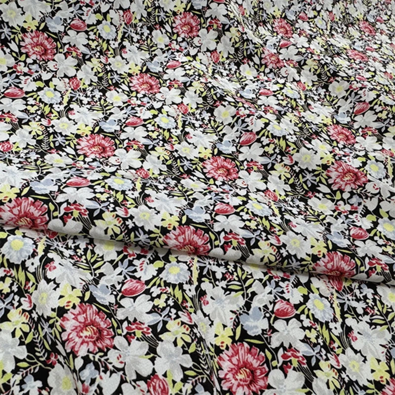 

1 meter 100% Mulberry Silk 17 momme Crepe Silk Fabric White with Pink Floral Printed 138cm 54" wide by the yard XL333