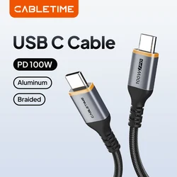 CABLETIME USB C PD 100W Cable to Type C 5A Fast Charging Power Cable 480Mbps QC 4.0 for Laptop Charging Macbook Dell HP Acer