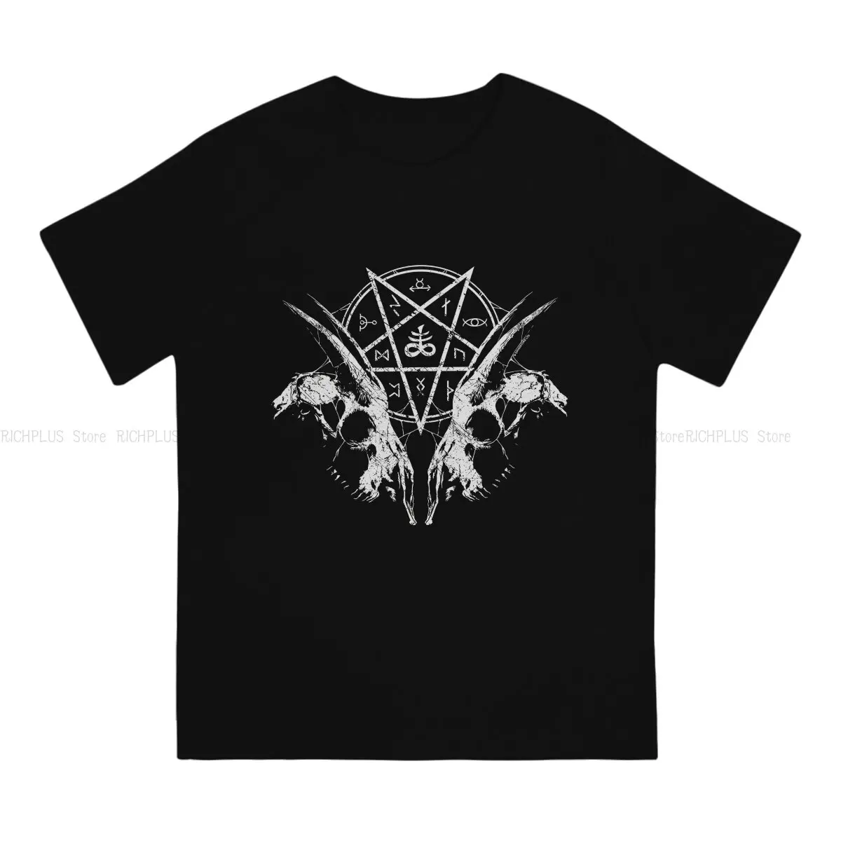 Pentagram Star TShirt For Men Satanic Baphomet Goat Clothing Fashion Polyester T Shirt Homme