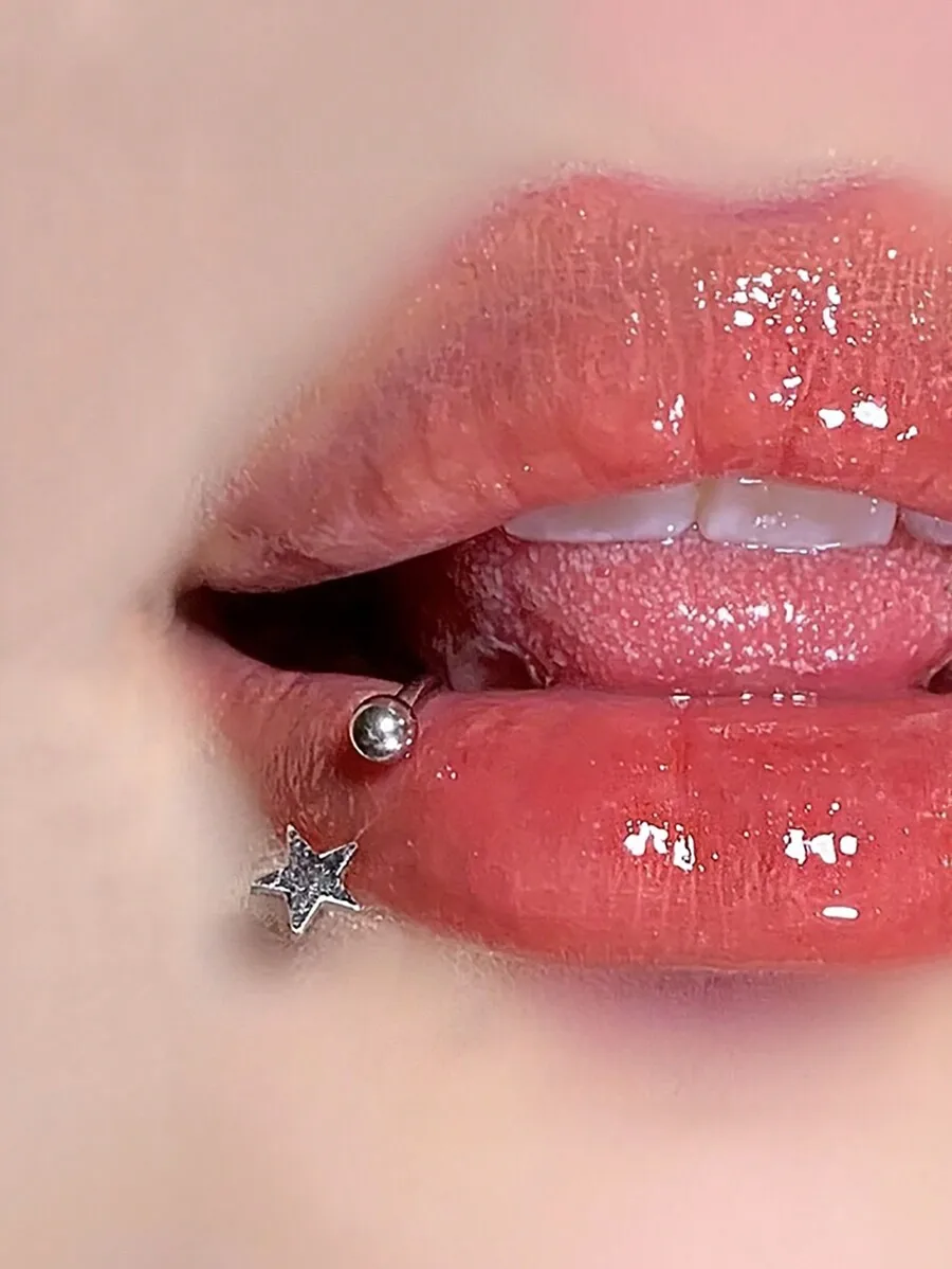 Stainless Steel C-Shaped Lip Ring With Star Charm For Adults