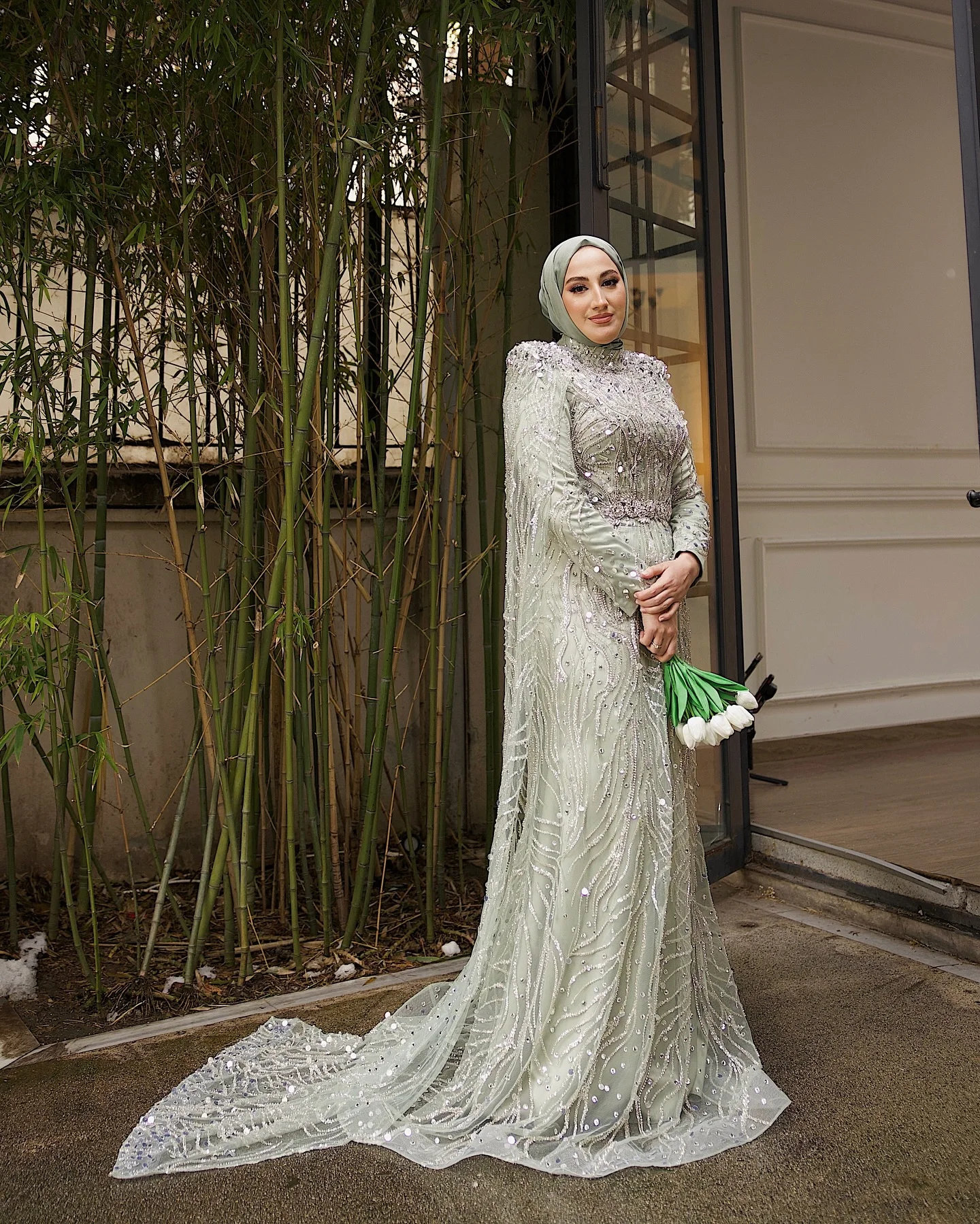 Sharon Said Luxuriöses Dubai Champagner Kristallperlen-Cape Muslimisches Abendkleid Arabisches Hochzeitskleid Ballkleid SS366 Maßanfertigung – Detail 22