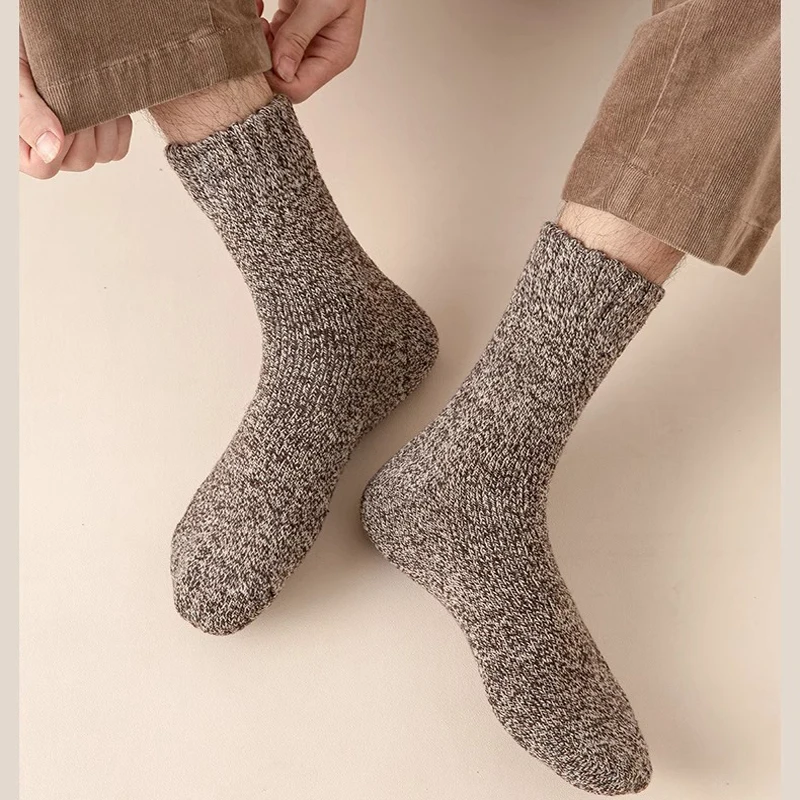 5 Pairs Winter Warm Thick Solid Woolen Socks for Men And Women Cashmere Merino Terry Anti-Cold Snow Non-Lightweight Non-Slip