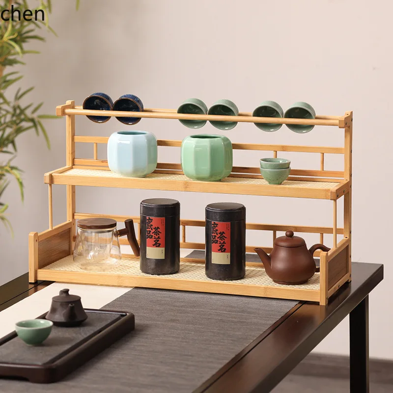 FZ  Desktop Bogu Rack New Chinese Style Tea Set Tea Cup Storage Rack Small  Multifunctional Zisha Teapot Organizer Shelf