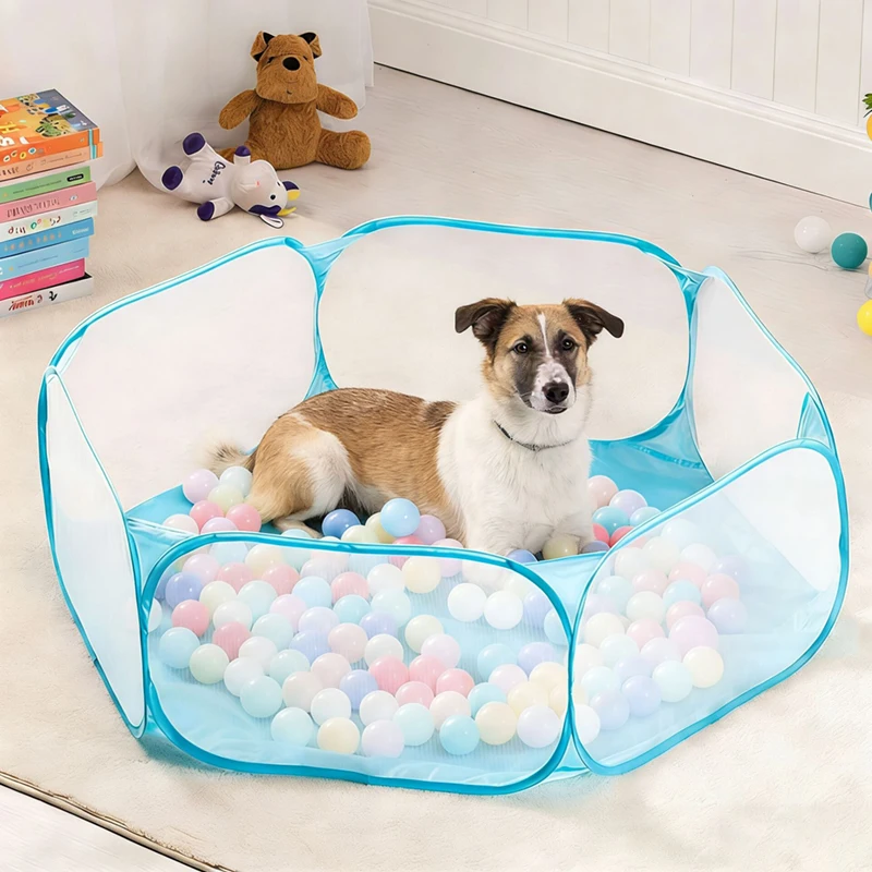 Piscina de Bolinhas para Cães e Gatos de 1,2M, Dobrável e Portátil, para Uso Interno e Externo, Tenda de Jogo com Rede de Seis Lados para Filhotes