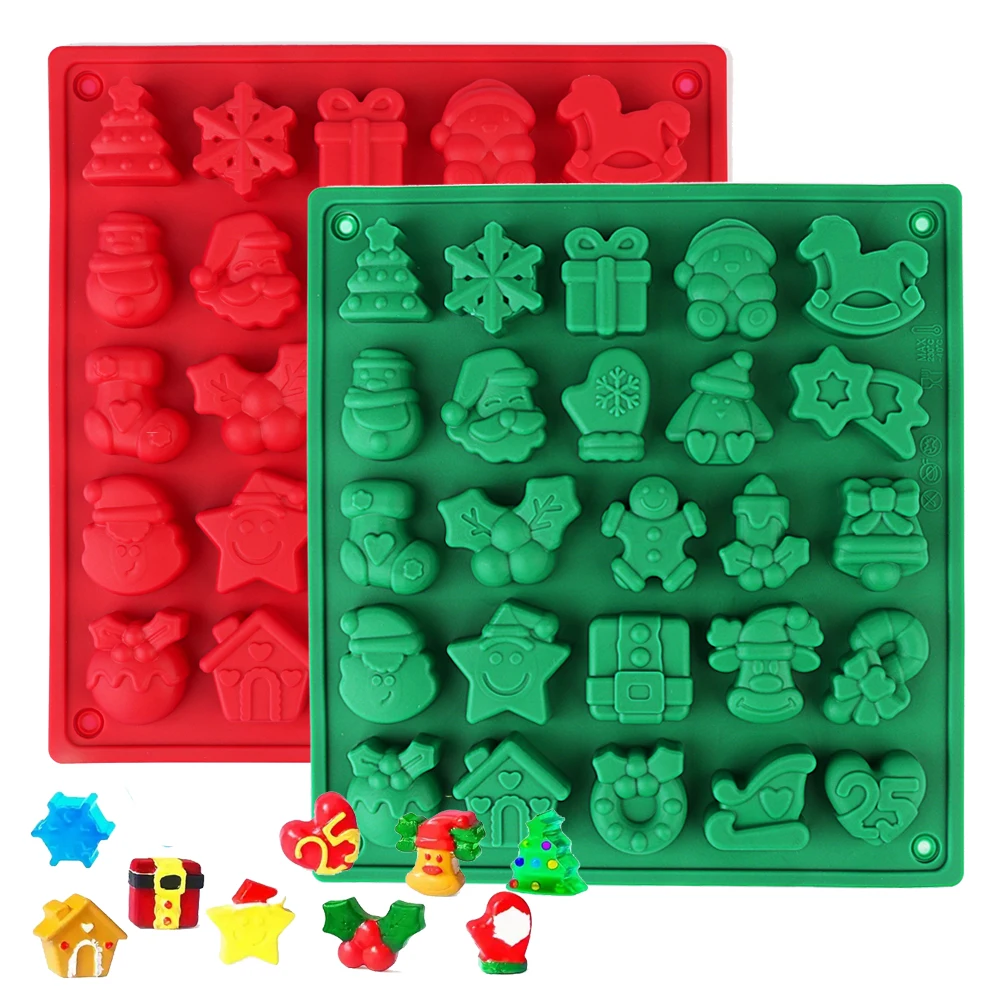 Christmas-Themed Silicone Chocolate Mold, Food-Grade Silicone, Non-Stick and Easy to Demold, Includes Various Christmas-Themed Molds, Can Be Used to Make DIY Products Such as Chocolate, Gummies, Jelly, Scented Wax Shee