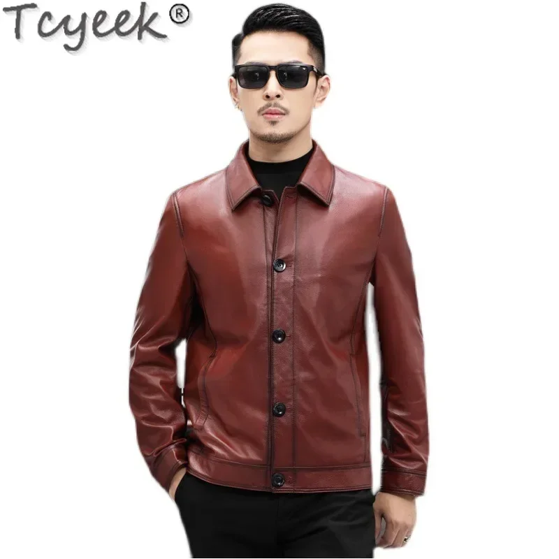 Tcyeek Genuine Leather Jacket Men Spring Autumn Clothes Top Layer Cowhide Coat Man Motocycle Jackets Casaco Masculino New Style