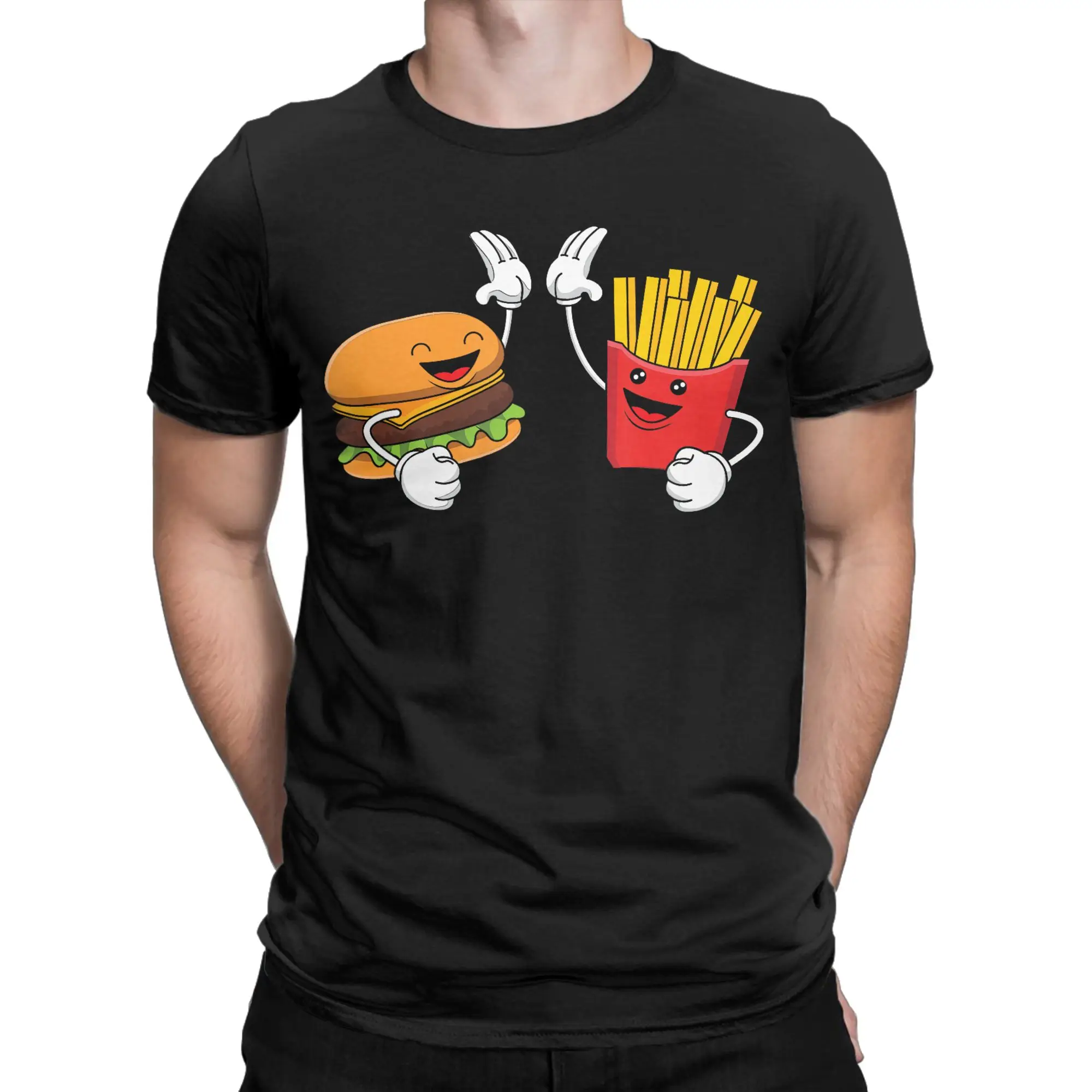 Men T-Shirt Hamburger French Fries Combo Snacks Fast Casual Pure Cotton Tees Short Sleeve Friends T Shirts Crew Neck Tops New