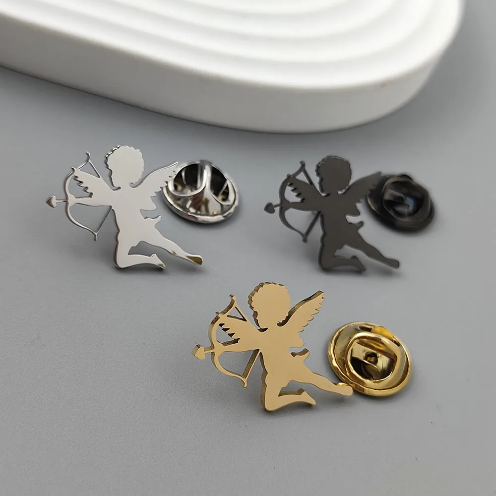 Cupid Angel Silhouette Brooch 18K Gold Plated 316L Stainless Steel Love Cherub Lapel Pin Clothing Backpack Metal Badge Jewelry