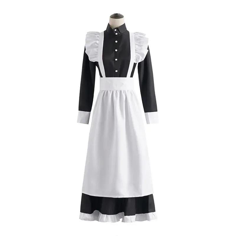 Classic Black White Maid  British Style Pearl Thread Long Coffee Shop Maid Dress Home Holiday  COSPLAY Men's  Women's Clothes view 3