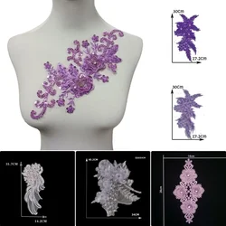 Wholesale sales of 1-10 pieces purple polyester single flower embroidery Gauze nail bead DIY sewing decorative accessories lace