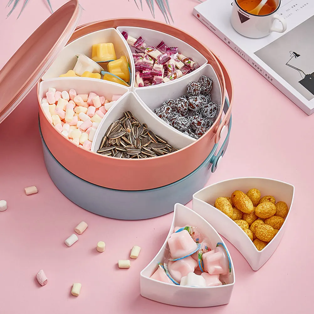 

Blue Plastic Divided Snack Tray with Lid Candy Nut Storage Box Multifunctional Serving Plate Plastic Candy Box