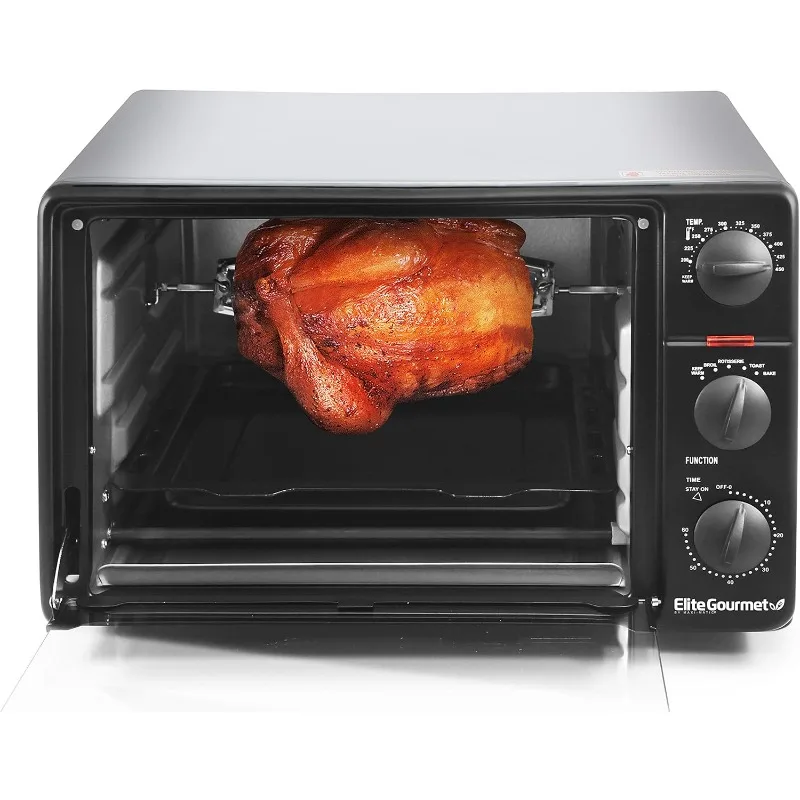 

OUIO Countertop Toaster Oven, Rotisserie, Bake, Grill, Broil, Roast, Toast, (23L capacity fits a 12” pizza, 6-Slice, Black)