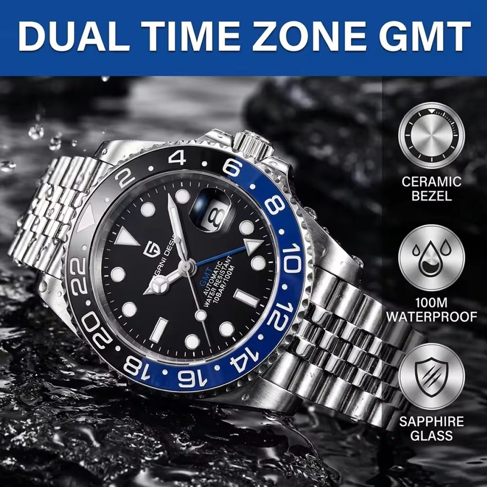 PAGANI DESIGN, relojes automáticos para hombre, cristal de zafiro, 40mm, cerámica, GMT, reloj de pulsera mecánico, marca superior, reloj deportivo resistente al agua para hombre