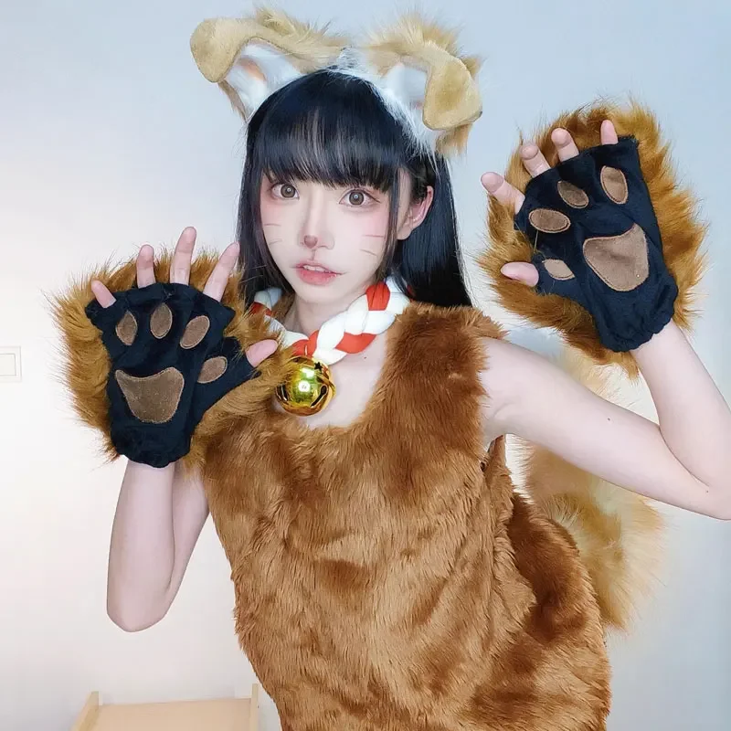 Cosplay Animal Cat Wolf Dog Fox Gloves Fingerless Mittens Furry Paws Lolita Cute Claw Pads Anime Accessories Halloween Costume