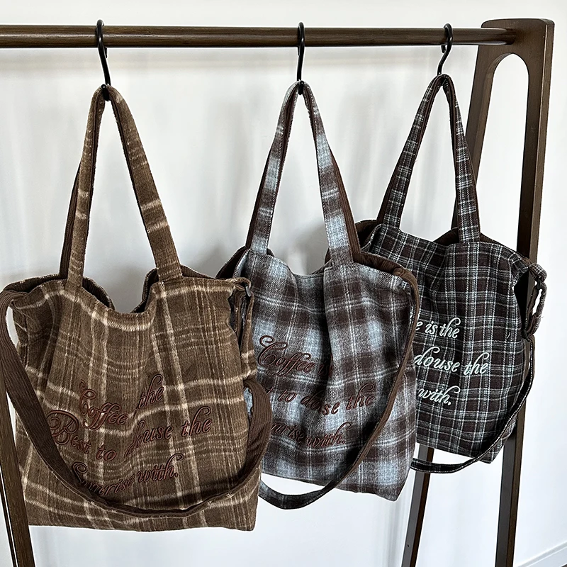 

Сумка-тоут Yehu в британском ретро-стиле из клетчатого холста, женская, большая вместимость, для поездок на работу, на одно плечо, повседневная, простой стиль, сумка-клатч