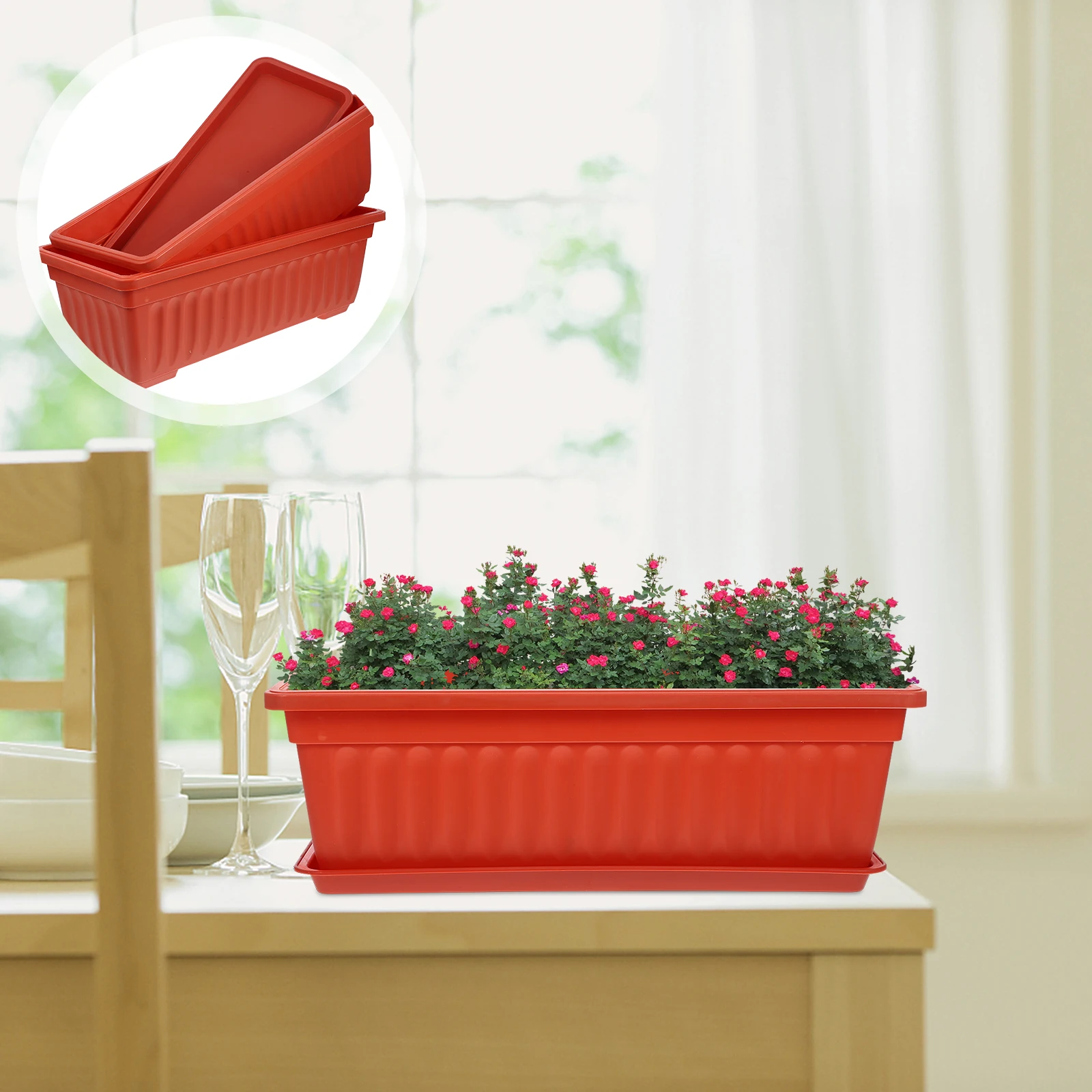 

2Pcs Plastic Flower Planters Rectangular Vegetable Planter Boxes Outdoor Indoor Gardening Pots Balcony Window Boxes