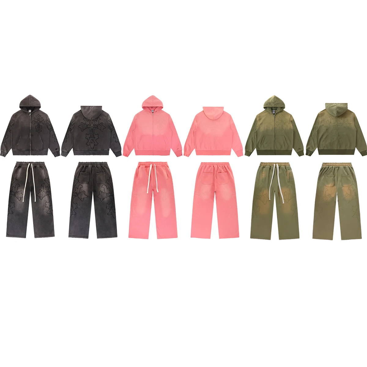 Moletom Masculino Oversized com Capuz e Zíper, Bordado Estilo High Street, Cardigã Solto de Moletom Terry Lavado para Streetwear
