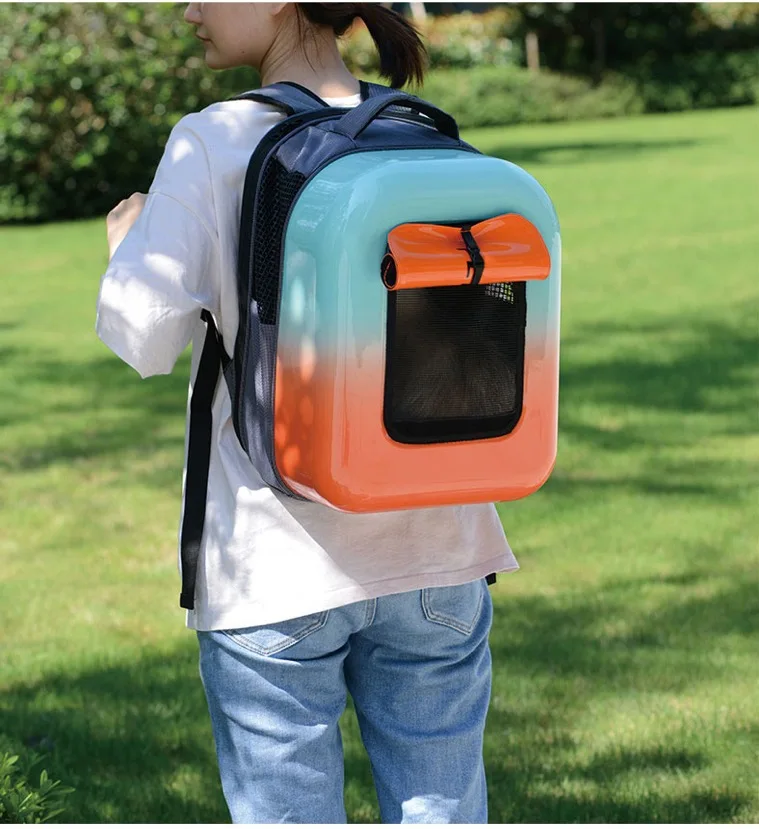 

Wholesale Fashion Gradient Blue and Orange Portable Pet Backpack