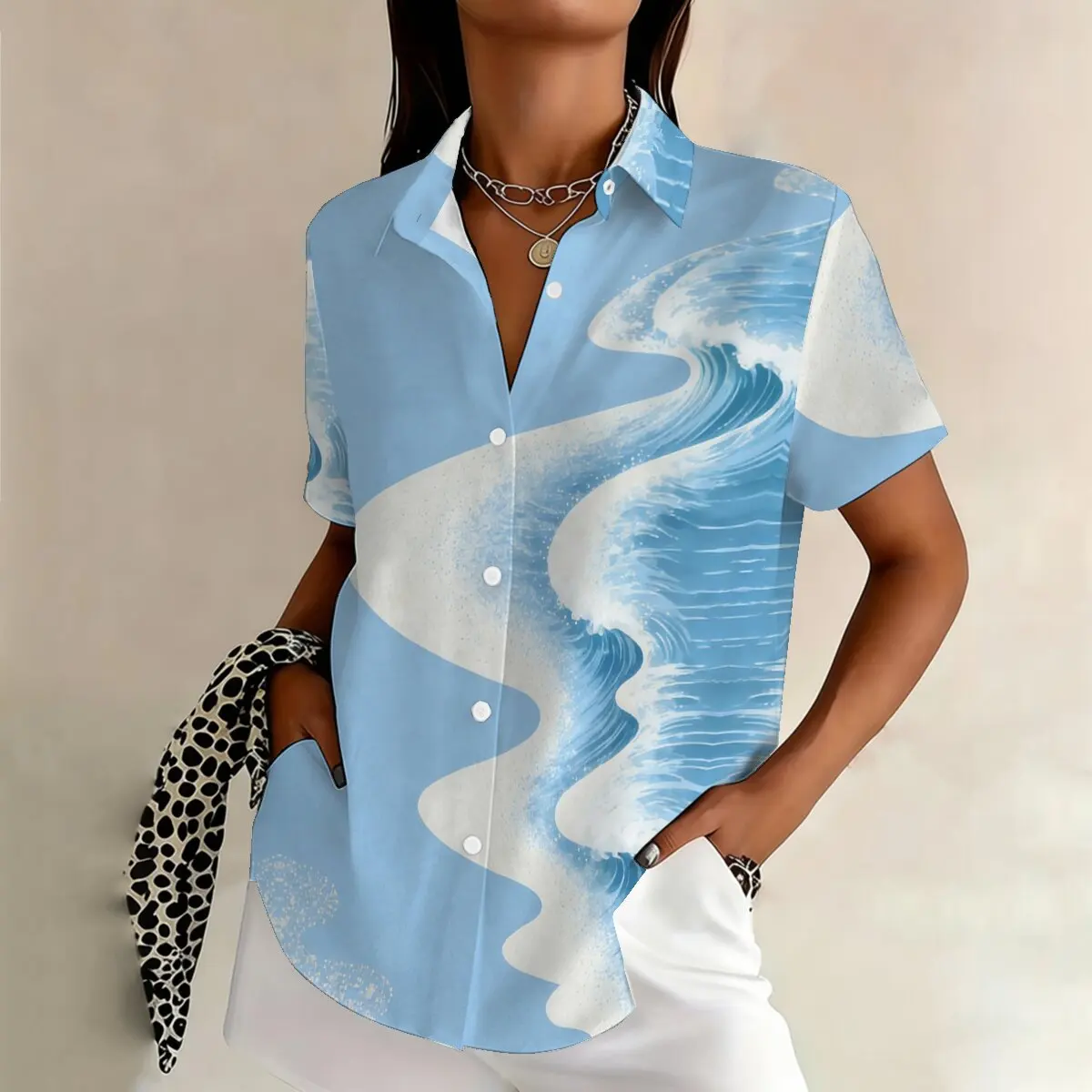 

Летняя женская рубашка с коротким рукавом больших размеров, в пляжном стиле, свежая и повседневная, для прогулок на свежем воздухе, свиданий и вечеринок.