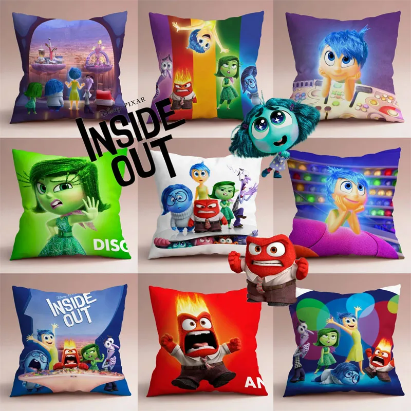 

45*45cm Disney Cartoon Inside Out 2 Pillow Cushion Cover Anime Figures Joy Sadness Throw Pillows Case Sofa Bedroom Decoration