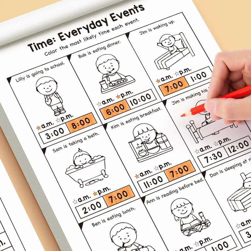 32 Page Telling Time Exercise Time Cognition Book Interactive Game Book about Time Fun Time Game Drawing Learning Book