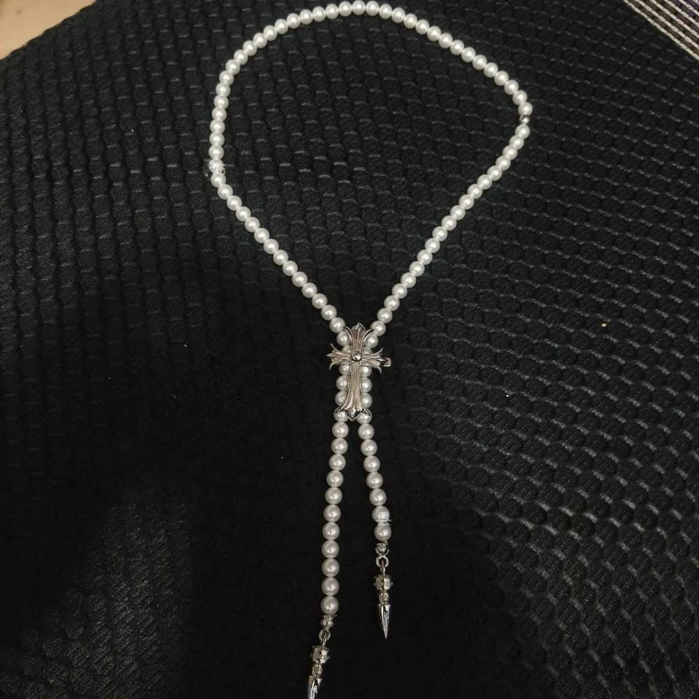 

2026 New Fashion Natural Freshwater Pearl 6mm Near Round Slightly Flawed High Quality Bullet Tail Cross Necklace