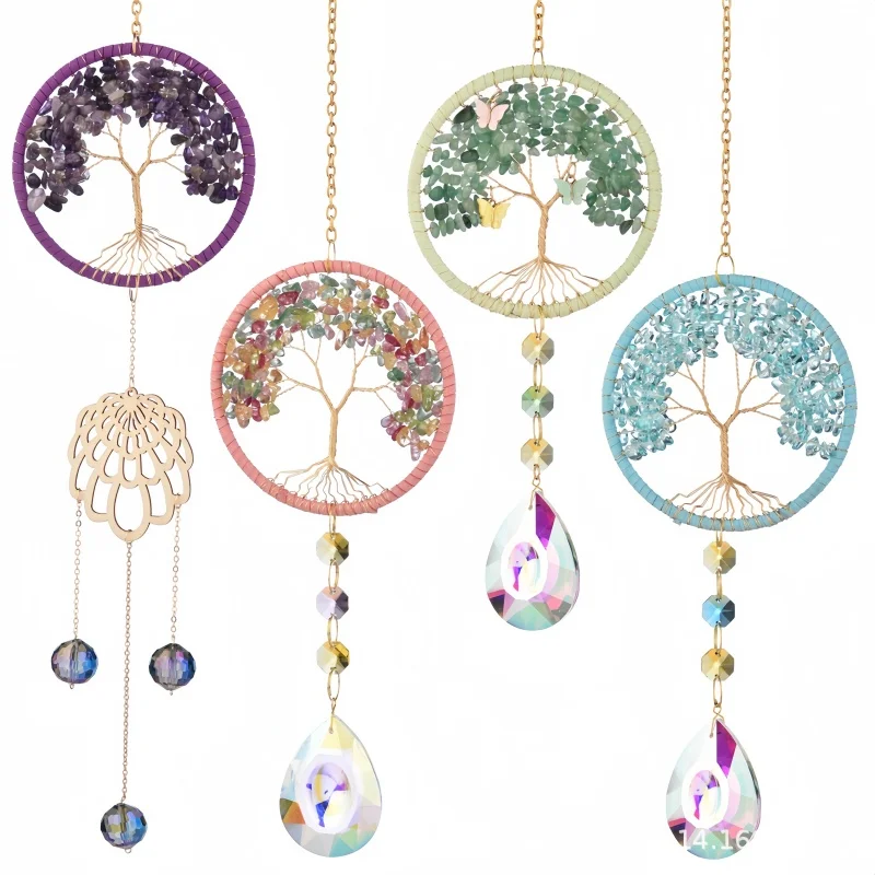 

Colour Natural Crystal Life Tree Sun Catcher Wind Chimes Round Crystal Pendant For Window Garden Room Home Decorations Hanging