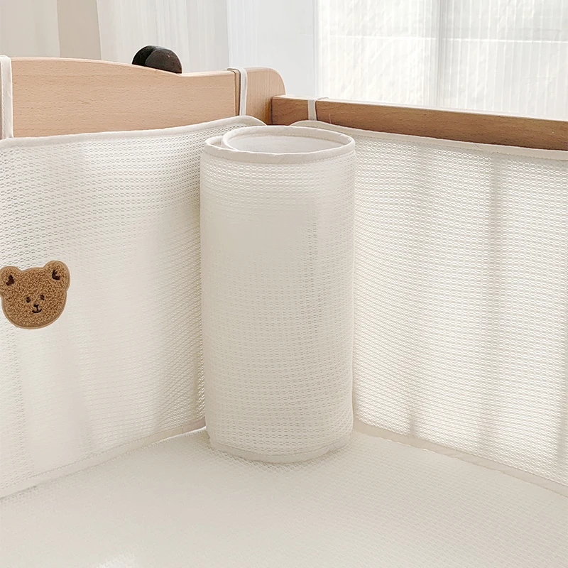 Big Bear Head Breathable 4 pieces Summer baby crib bumper Soft and Anti-Collision Mesh Fence for Newborn Spliced Bed  DF14