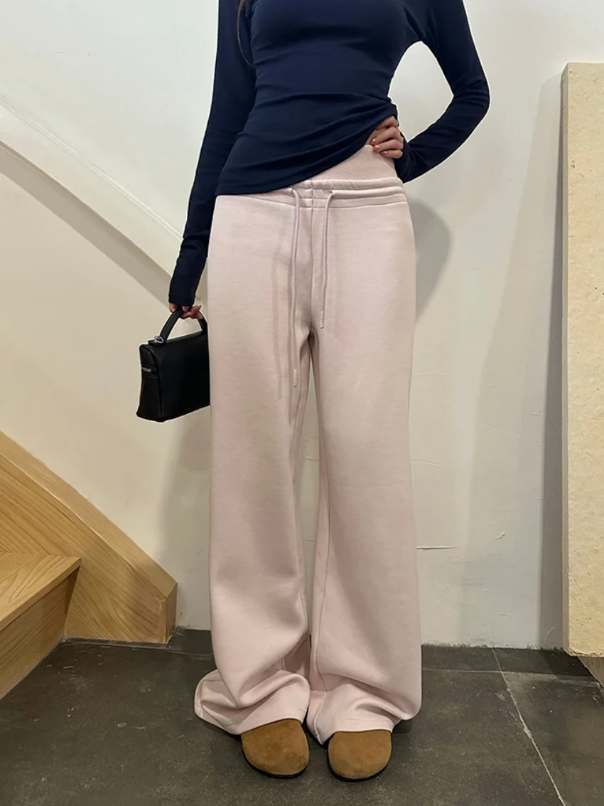 Alien Kitty Autumn Women Pink Sweatpants High Waist Wide Leg 2026 Flare Knit Loose Mopping Pants Casual Loungewear Streetwear