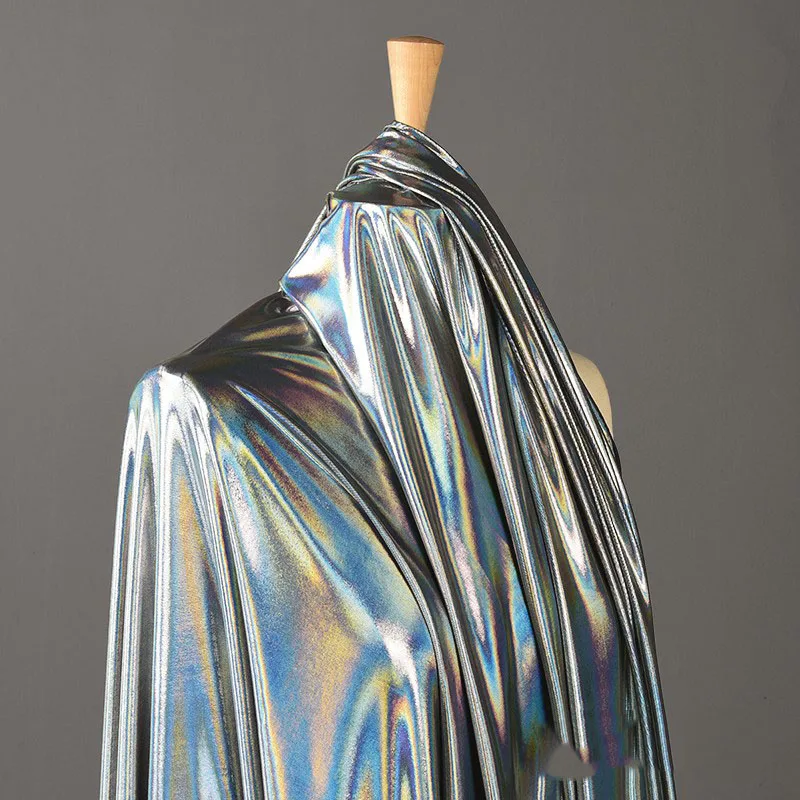 Laser Symphony Fog Gold Fabric Thin Shiny Bright Stretch Glare Bronzing Dress Performance Dance Costume Background Fabric