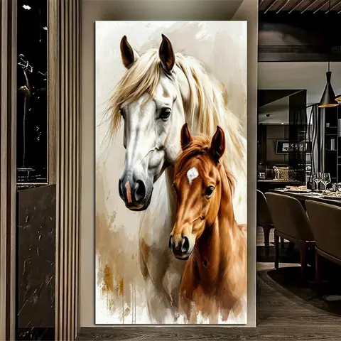 Two Horses Large Size Diy Diamond Arts Painting Kits Animals Full Square Round Drill Mosaic Embroidery Picture Wall Decor