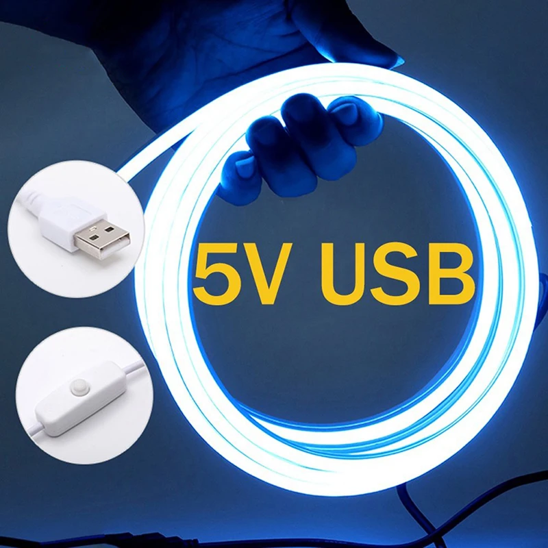 

USB DC 5V Flexible Neon Light 2835 120Leds/M Ribbon LED Strip Light Waterproof Neon Sign Light Rope with Switch