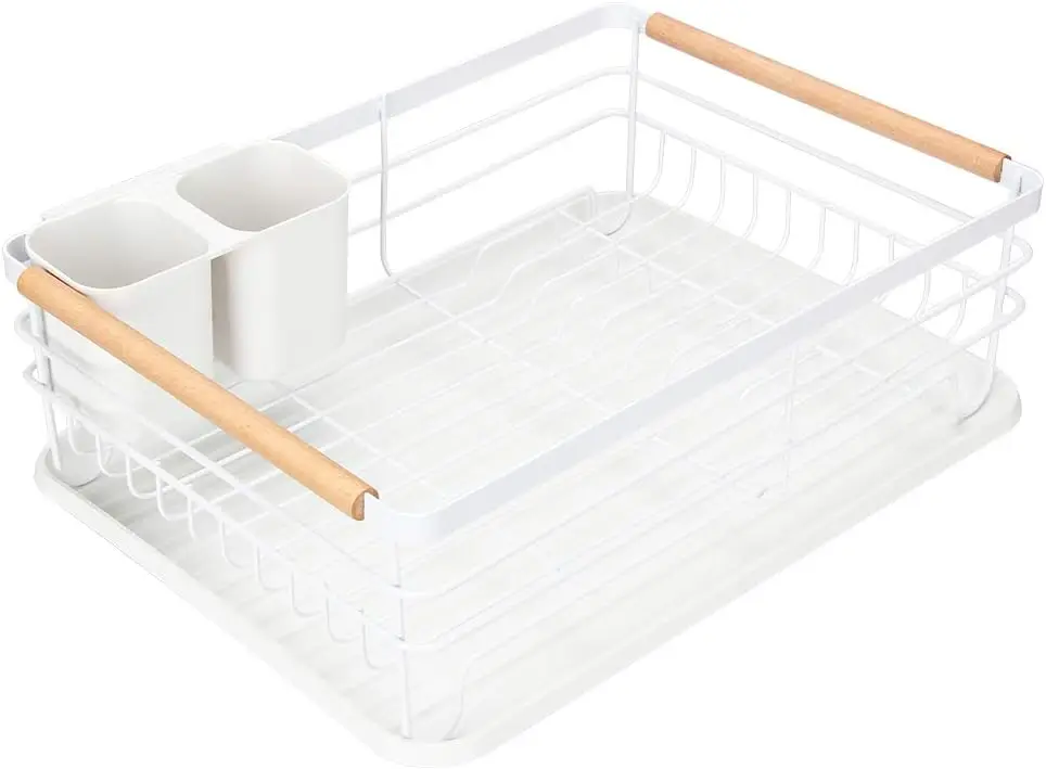 

Современная полка для посуды с деревянной ручкой и сливная доска, 16,5 x 12 x 5,5 дюймов, кухонная тарелка, чашка, сушилка для посуды, поднос, сушилка для столовых приборов