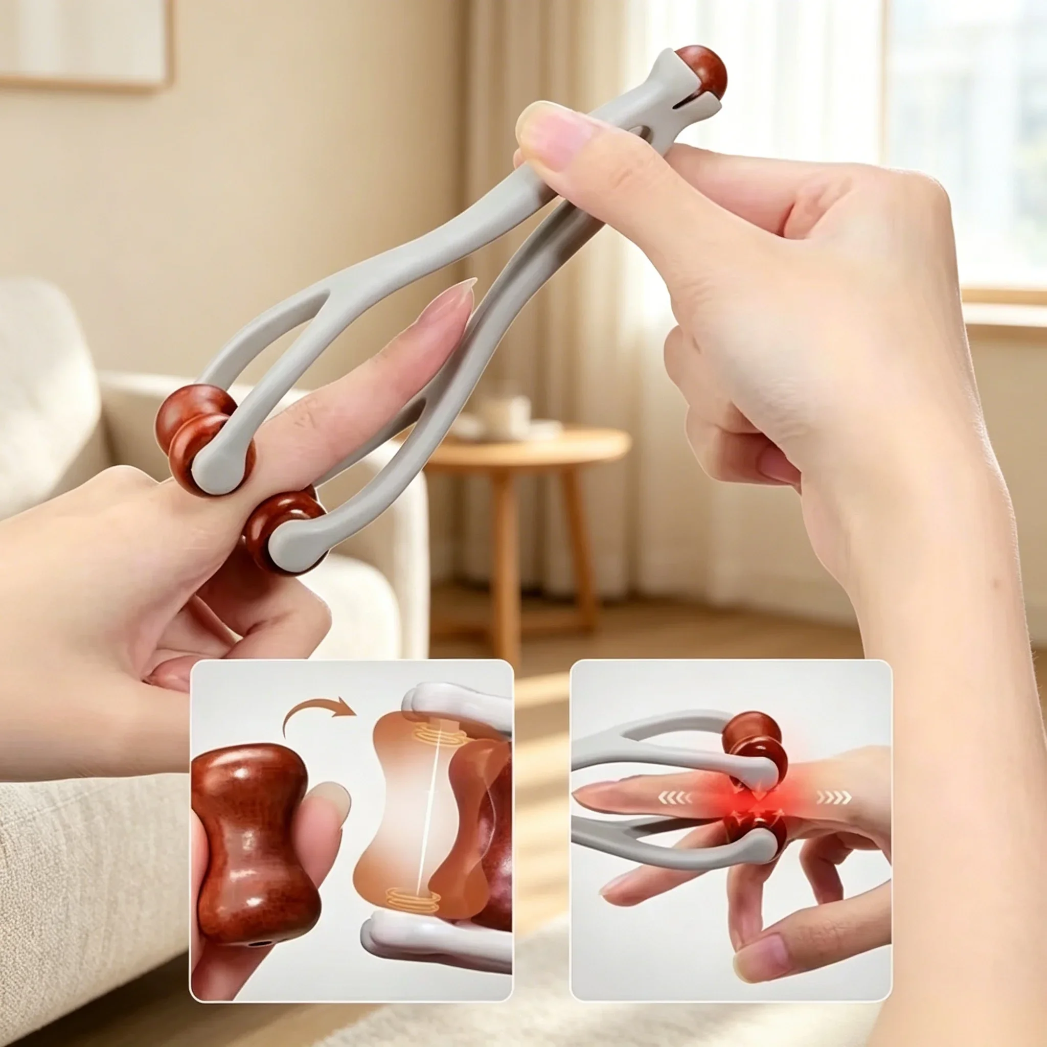 1/2Pcs Solid Wood Finger Massage Roller with 360° Rollers Clip Design Finger Massager Acupressure Stick for Hand Meridian Relief
