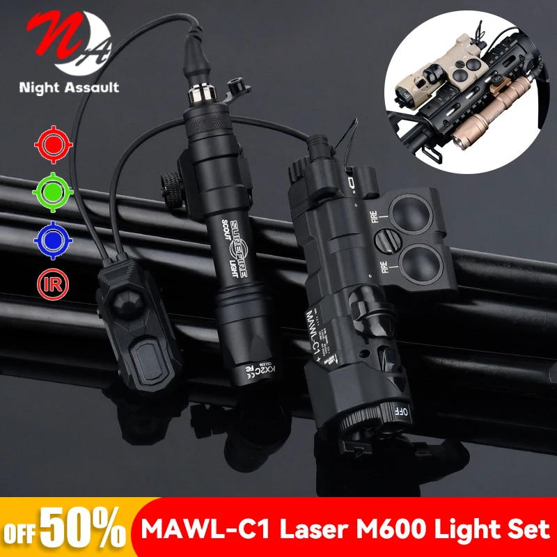 Tactical MAWL C1 Red Blue Green Dot Laser IR LED Weapon Light surefire M300A M600C High Power Hunting Airsoft Flashlight Accesor