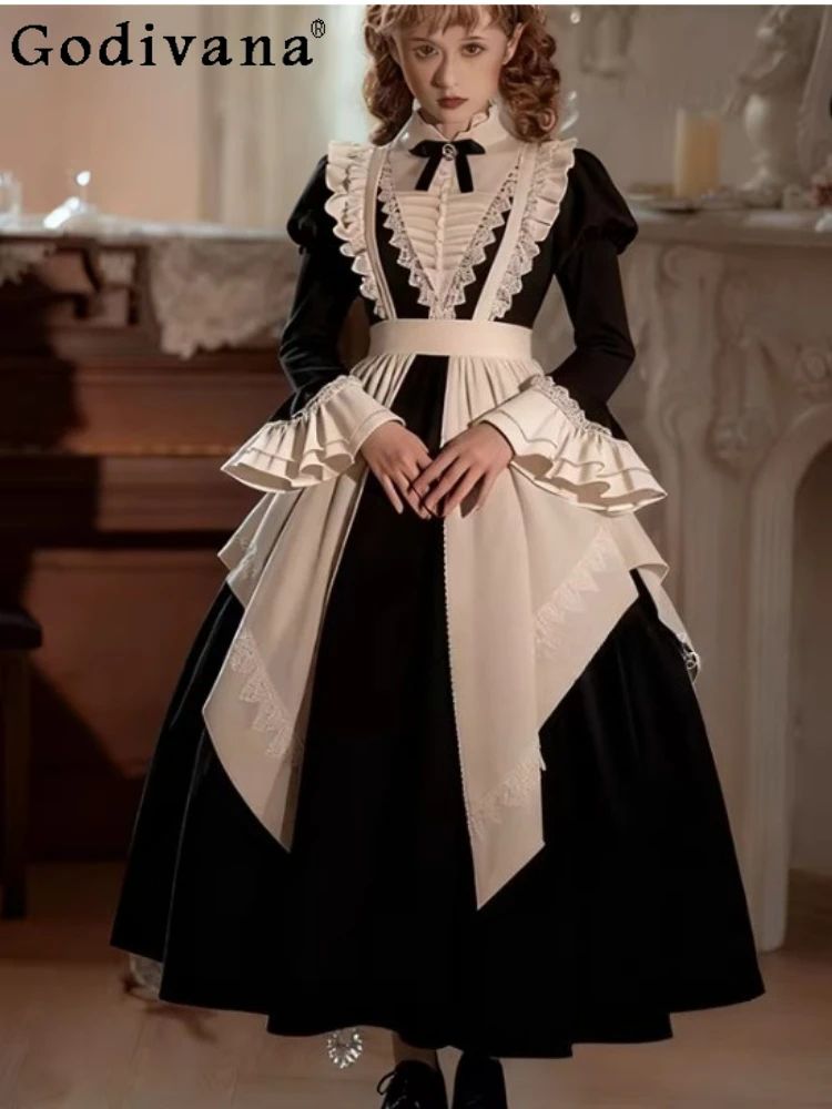 

Plus Size Gothic Maid Lolita Halloween Stand Collar Dresses Personality Versatile Age Reduction Lace College Classical Dress