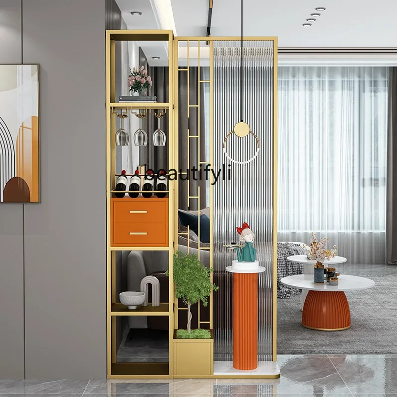 

A55 Light luxury living room screen entrance wine cabinet entry Changhong glass partition decoration customization
