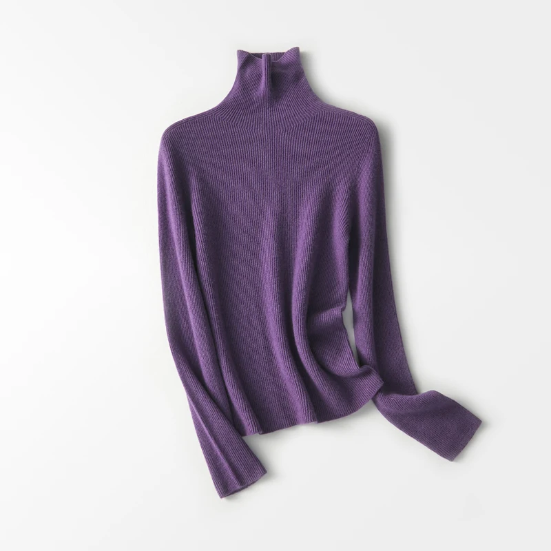 

Зимний свитер с высоким воротником из 100% мериносовой шерсти, женский тонкий теплый мягкий вязаный свитер в рубчик с длинными рукавами