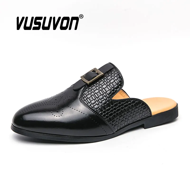 

Men Mules Slippers Split Leather Loafers Moccasins Outdoor Non-slip Black Casual Slides Summer Spring Fashion Shoes 38-46