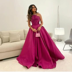 Fuchsia Strapless Formal Occasion Dresses 2025 A-Line Satin Prom Dresses Pleat Customized Women Evening Party Dress