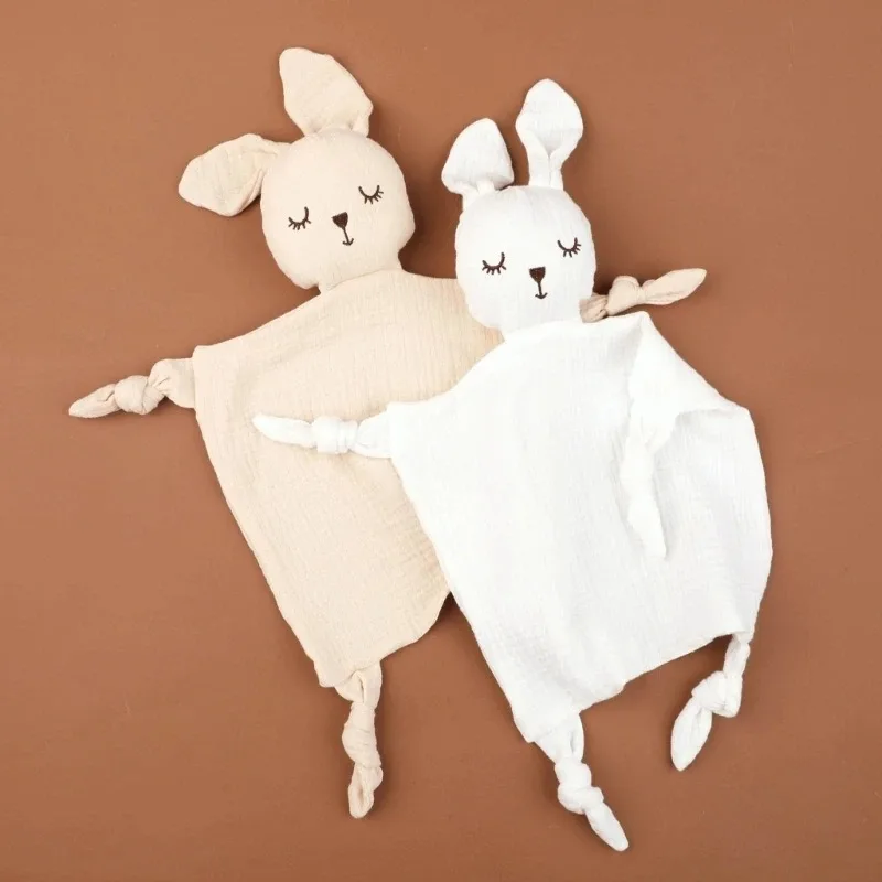 Personalized Name Gauze Baby Towel Bunny Ear Rabbit Doll Baby Comforters Blanket Soothing Towel Security Blanket Doudou